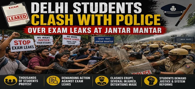 Delhi Students Clash with Police Over Exam Leaks at Jantar Mantar